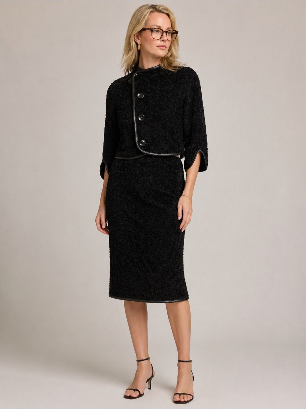Vintage Custom Curly Lamb (Persian) Black Two-Piece Skirt Suit